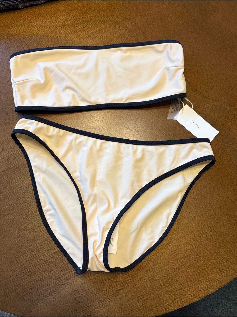 Vince White Bandeau Bikini with Navy Trim